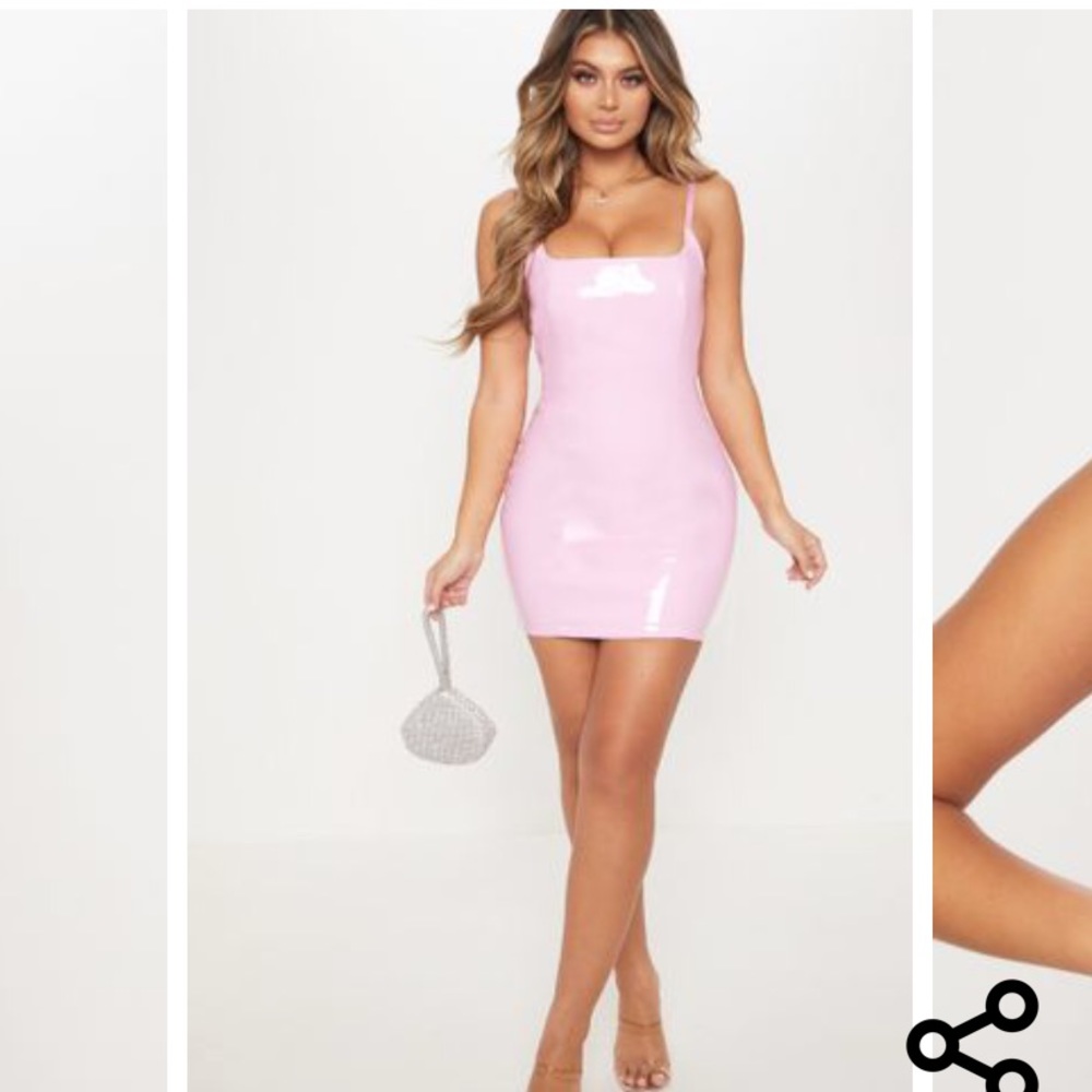 Baby Pink PU Bodycon Dress Sz 2 PrettyLittleThing
